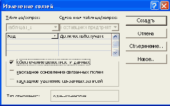 Окно Изменение связей