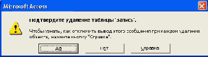 Диалоговое окно подтверждения удаляемых записей
