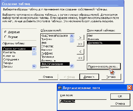 Диалоговое окно Переименование поля